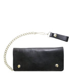 Men's Black Naked Cowhide Leather Wallet Dual Snap 3 Compartment Chain Strap