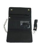 Motorcycle Black Naked Cowhide Wallet Tri Fold Leather Biker Chain Snap Closure