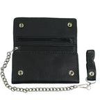 Motorcycle Black Naked Cowhide Wallet Tri Fold Leather Biker Chain Snap Closure