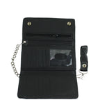 Motorcycle Black Naked Cowhide Wallet Tri Fold Leather Biker Chain Snap Closure