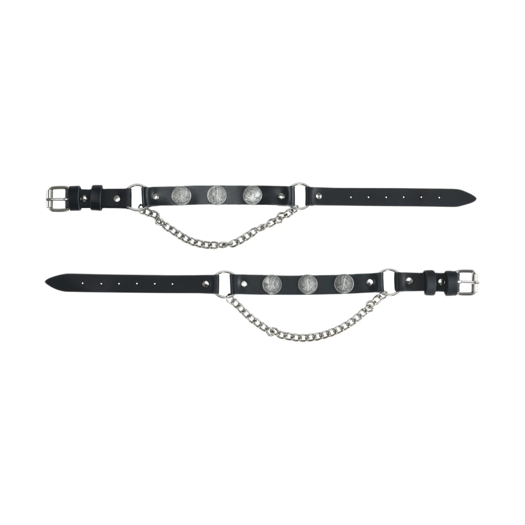 Dream Apparel  Black Leather Biker Boot Chains with 1935 Walking Liberty Half Dollar Coin Replica