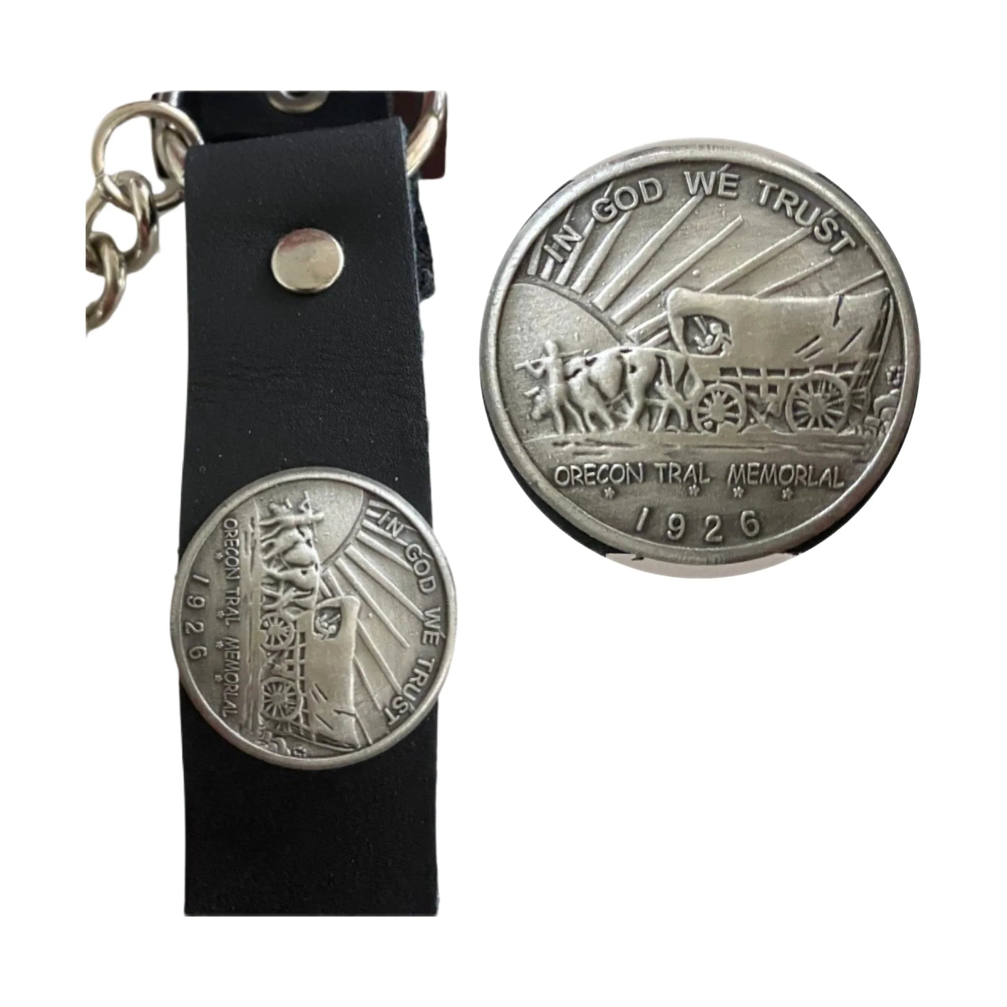 Black Leather Biker Boot Chains Dream Apparel Oregon Trail Coin Adjustable