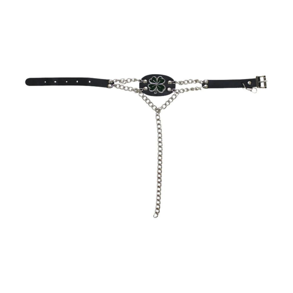 4 Leaf Clover Boot Chain Dark Green PVC Belt Chrome Stylish Biker Accessory