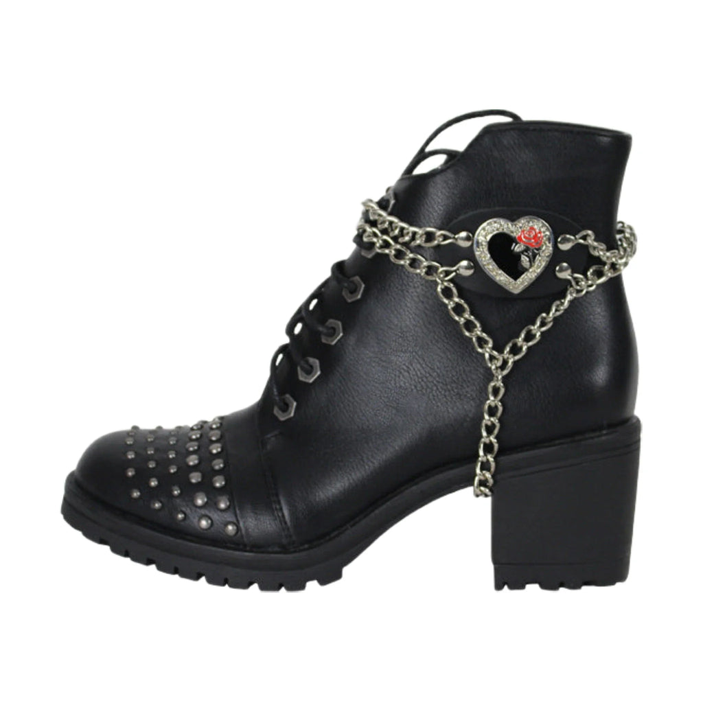 Chrome And Red Heart - Rose Boot Chain, Sells as Pair