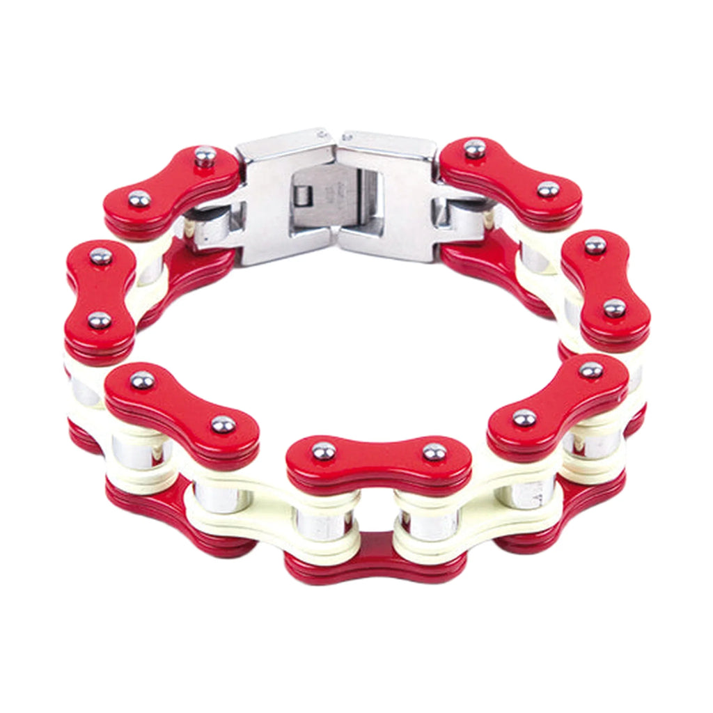 Red & White Stainless Steel Motorcycle Chain Bracelet