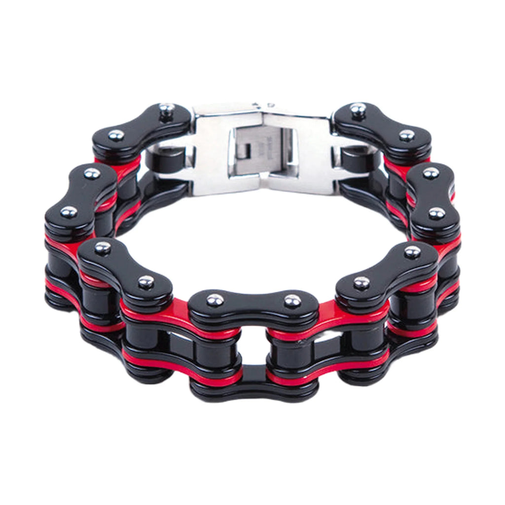 Black Red Stainless Steel Motorcycle Chain Bracelet Heavy Duty 3 4 Inch Wide