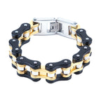 Black Gold Stainless Steel Motorcycle Chain Bracelet 3/4 Inch Wide Heavy Duty Stylish
