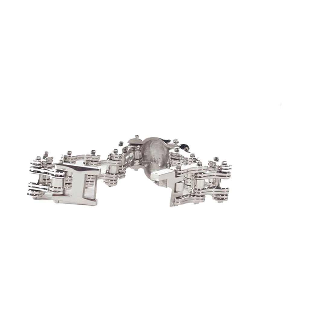 Stainless Steel Bracelet Skull Centerpiece Fold Clasp Polished 1 Inch Wide