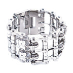 Wide Stainless Steel Chain Bracelet Double Skull Design 3 8 Inch Wide