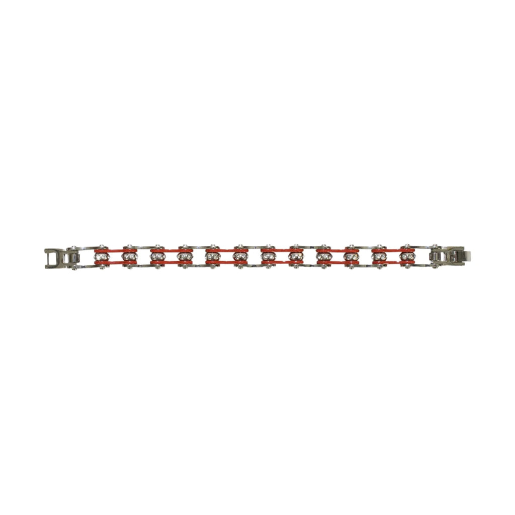 Red & Stainless Steel Motorcycle Chain Bracelet