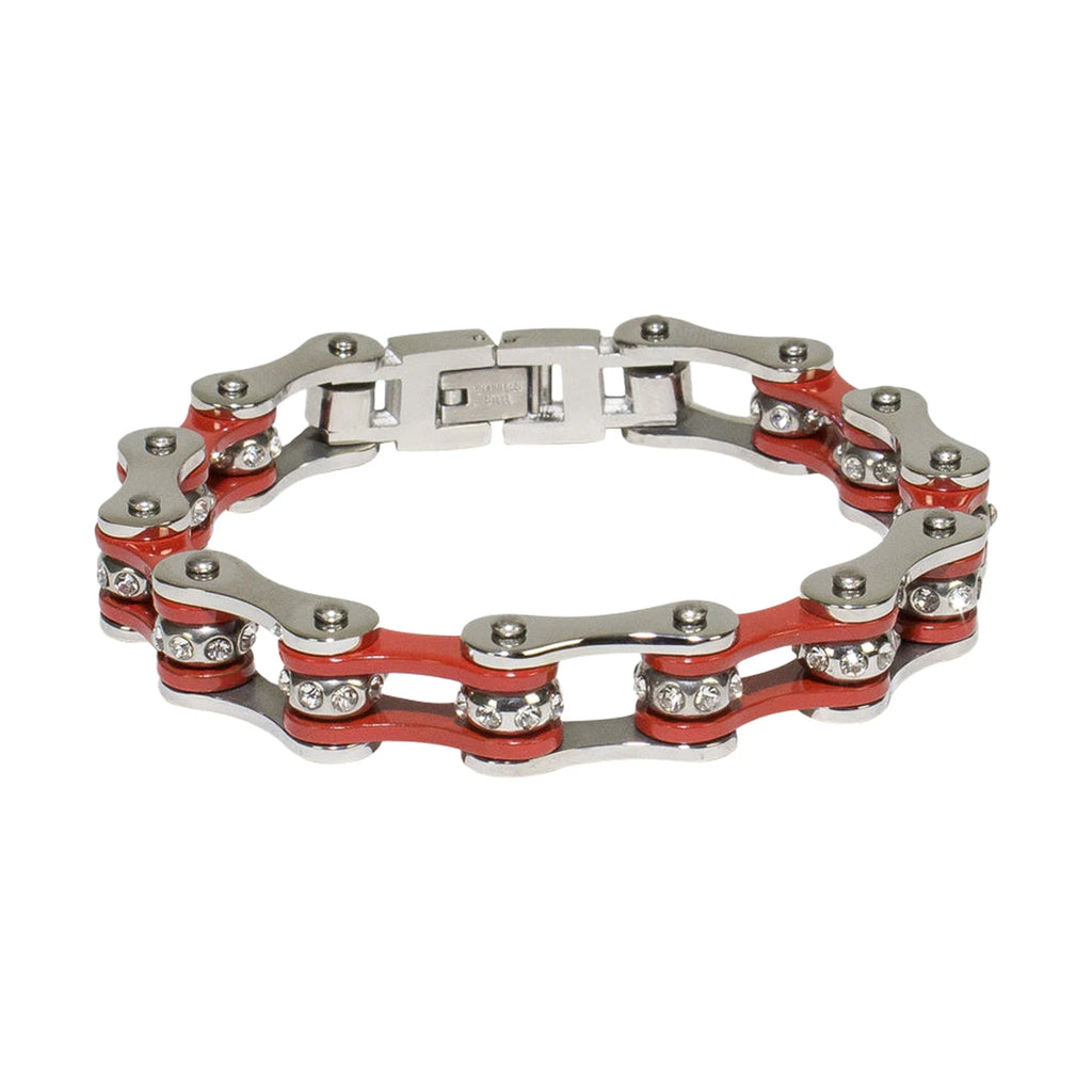 Red & Stainless Steel Motorcycle Chain Bracelet