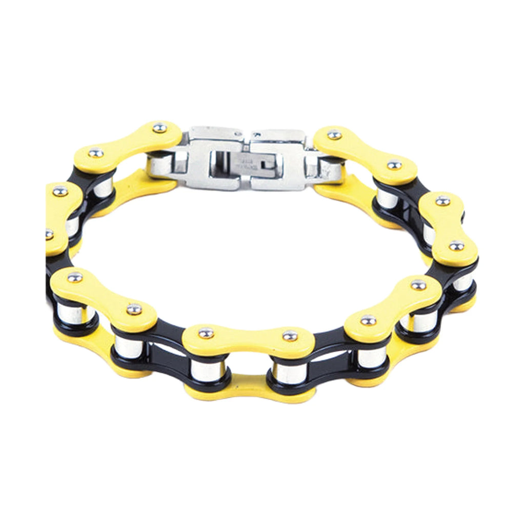 Black & Yellow Stainless Steel Motorcycle Chain Bracelet