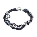 Stainless Steel Bracelet Steel Skulls Rose Leather Lace 1/2 Inch Wide Lobster Clasp
