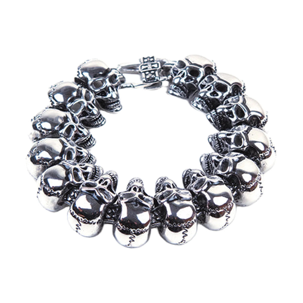 Heavy Duty Stainless Steel Bracelet With Detailed Skull Accents 1 Inch Wide