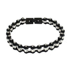 Black On Black Squared Motorcycle Bracelet With Clear Gemstones