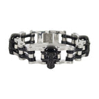 Chrome Black Motorcycle Chain Bracelet Black Skull Links Multiple Sizes