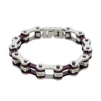 Motorcycle Bracelet Chrome Purple White Squared Links Clear Gemstones Multiple Sizes