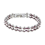 Chrome and Purple Squared Motorcycle Bracelet With Clear Gemstones