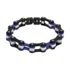Black And Blue Squared Motorcycle Bracelet With Clear Gemstones