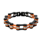 Large Black Orange Motorcycle Chain Bracelet with Clear Gemstones Multiple Sizes