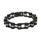 Black On Black Squared Motorcycle Bracelet Clear Gemstones Adjustable