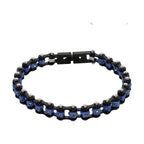 Motorcycle Bracelet Black Chrome Blue Squared Links Blue Gemstones Adjustable
