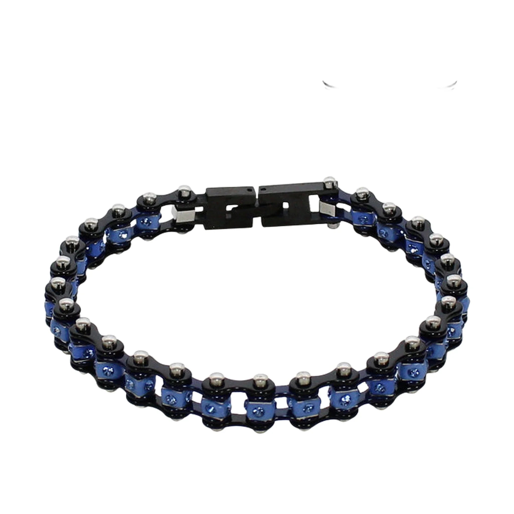 Black On Black Blue Squared Motorcycle Bracelet Blue Gemstones Multiple Sizes