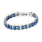 Chrome and Blue Squared Motorcycle Bracelet With Blue Gemstones