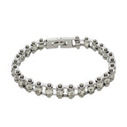 Chrome Plated And White Squared Motorcycle Bracelet With Clear Gemstones