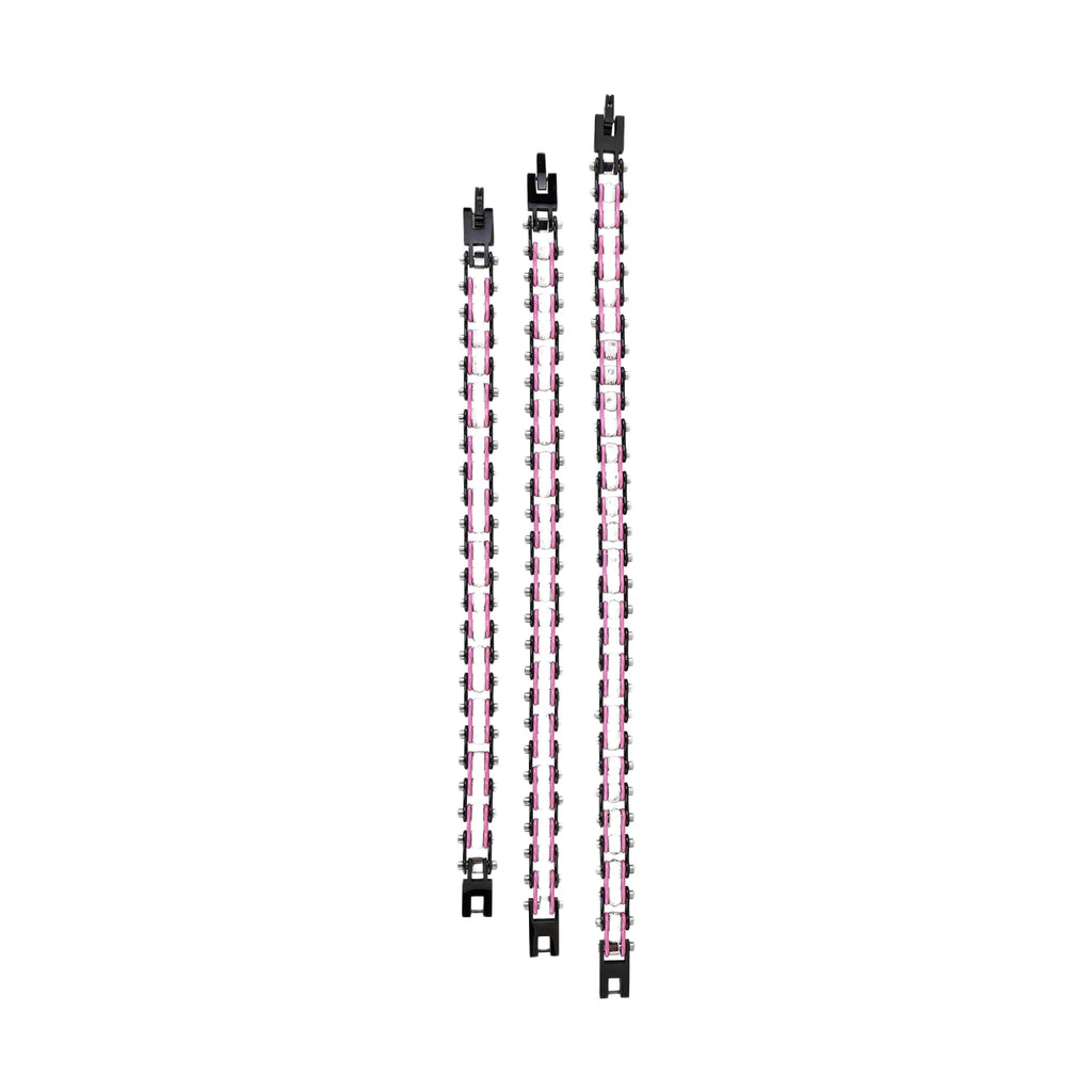 Black Pink Squared Motorcycle Bracelet Clear Gemstones Adjustable Clasp