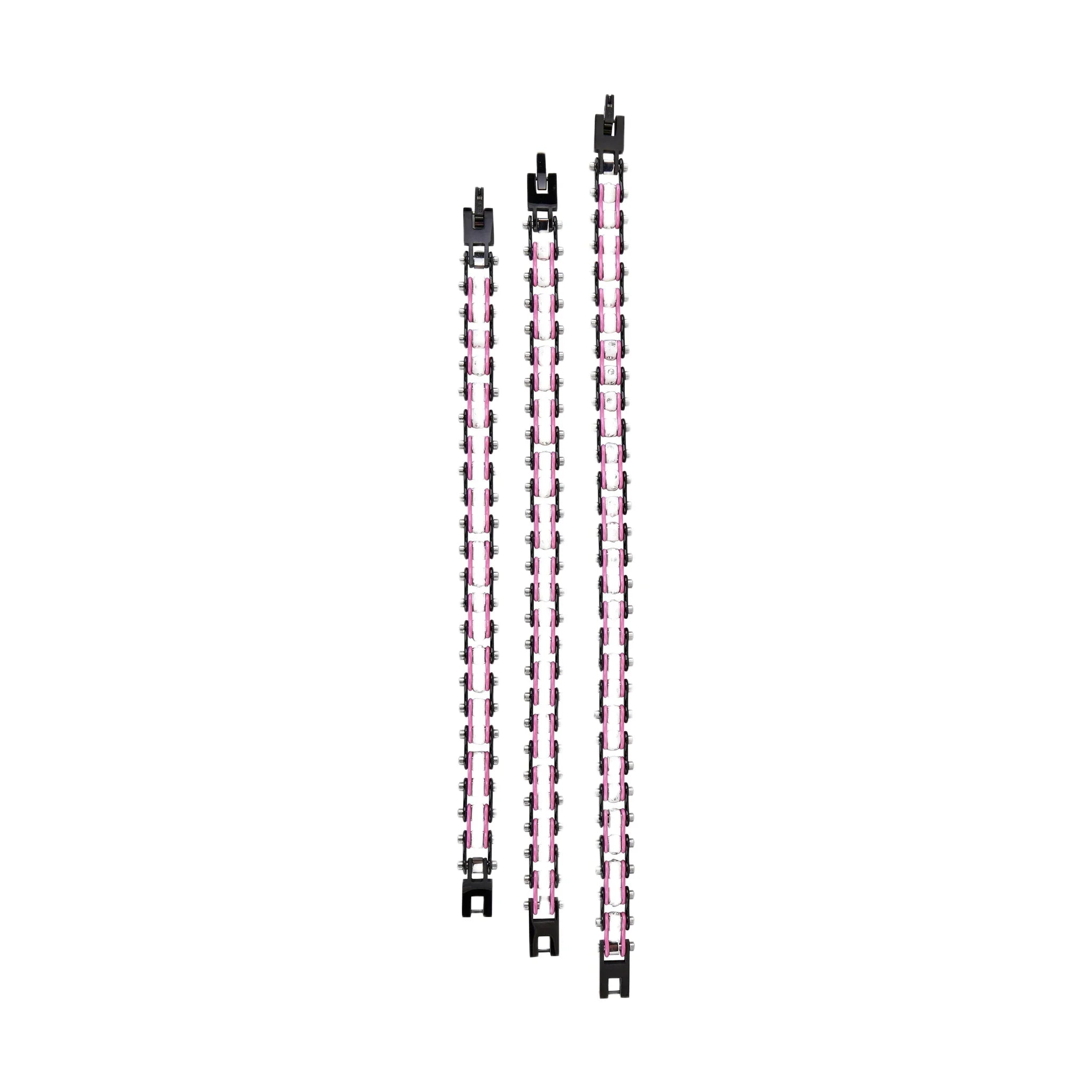 Black Pink Squared Motorcycle Bracelet Clear Gemstones Adjustable Clasp