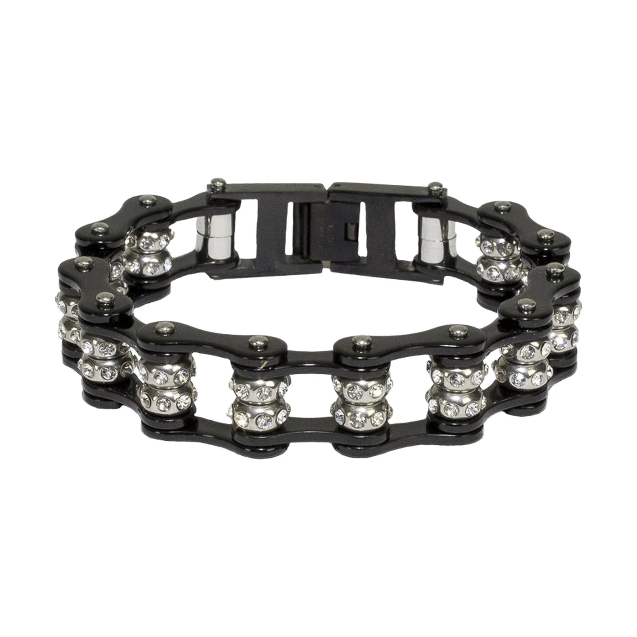 Black Motorcycle Chain Bracelet with Gemstones