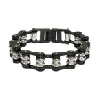 Black Motorcycle Chain Bracelet with Gemstones