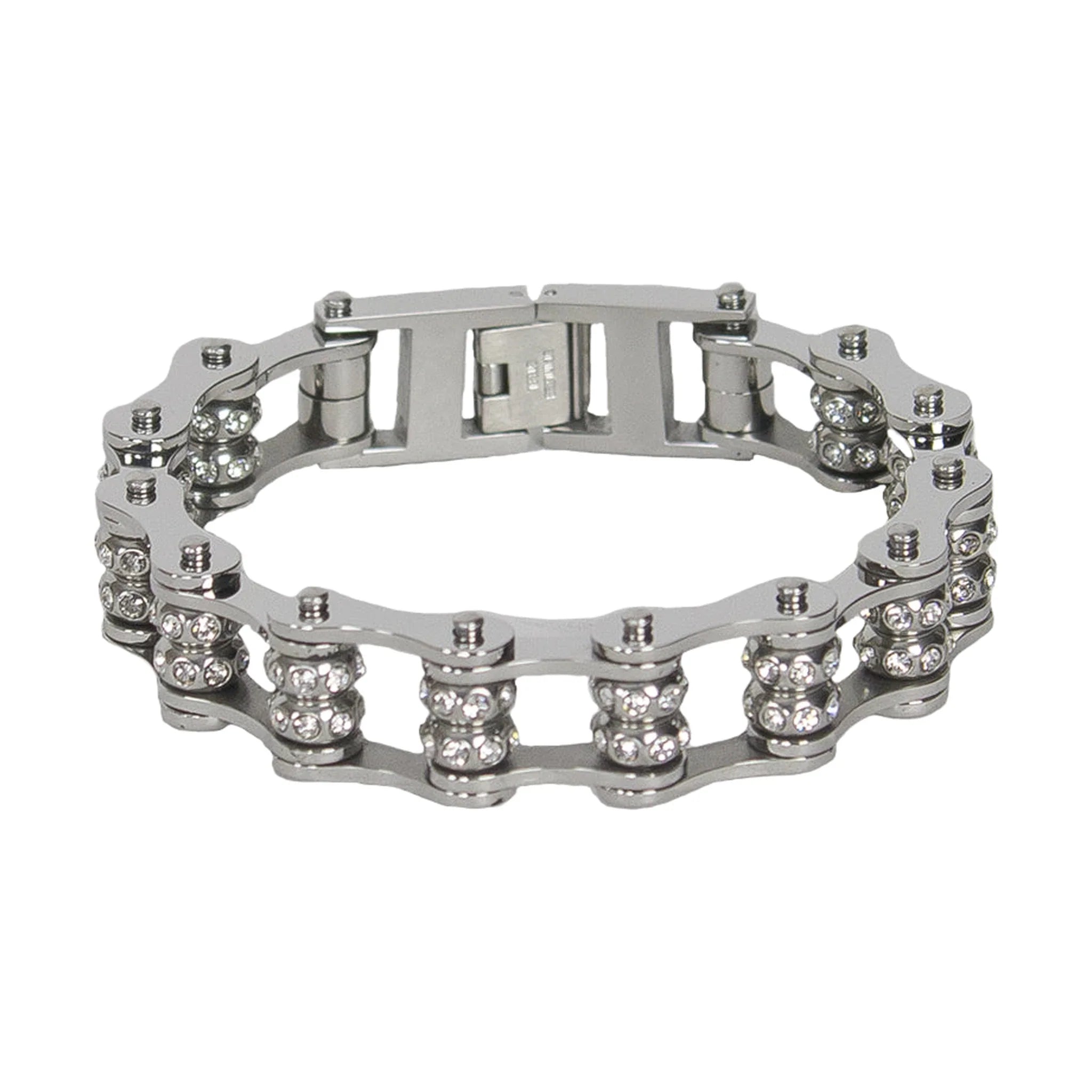 Chrome Motorcycle Chain Bracelet with Gemstones