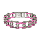 Pink Motorcycle Chain Bracelet with Gemstones Chrome Clasp Multiple Sizes