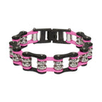 Pink Black Motorcycle Chain Bracelet with Gemstones Multiple Lengths