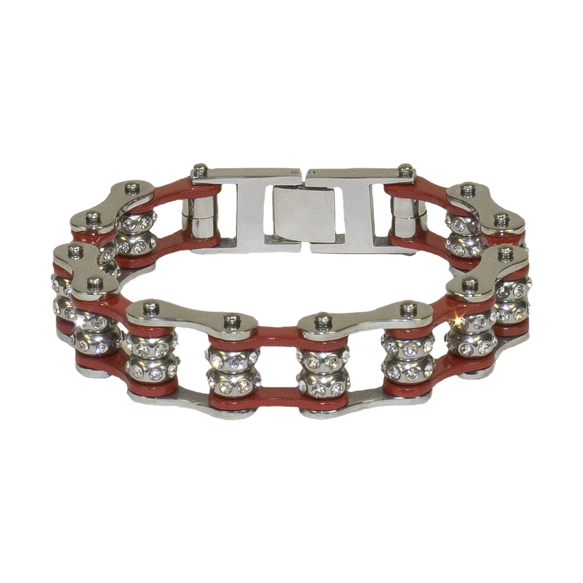 Red Motorcycle Chain Bracelet with Gemstones