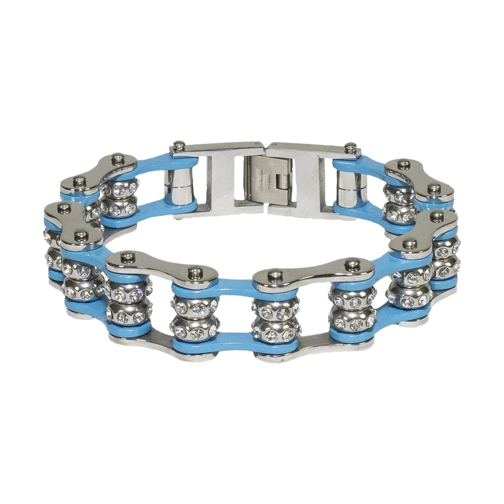 Powder Blue Motorcycle Chain Bracelet with Gemstones