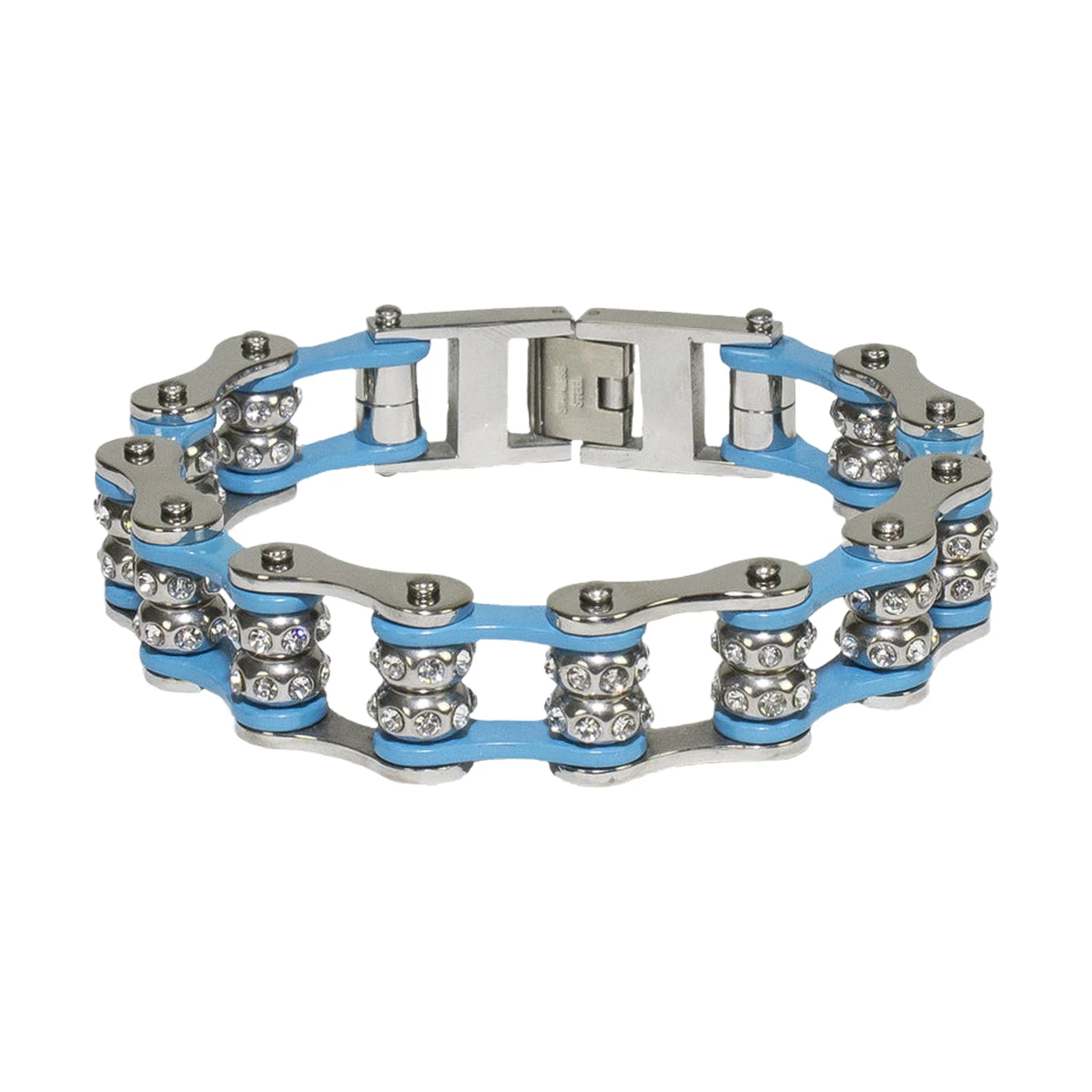 Powder Blue Motorcycle Chain Bracelet with Gemstones