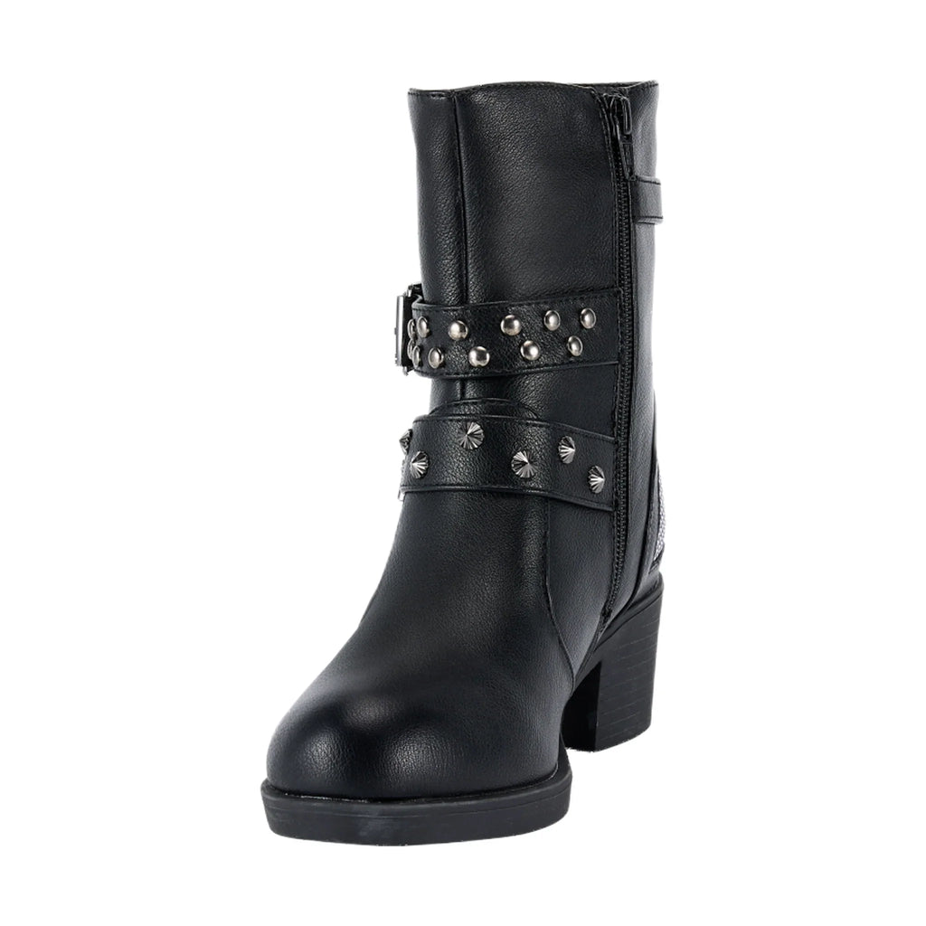 Ladies Zippered Black Multi-Studded Buckle Boots By Dream Apparel