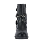 Ladies Zippered Black Multi-Studded Buckle Boots By Dream Apparel