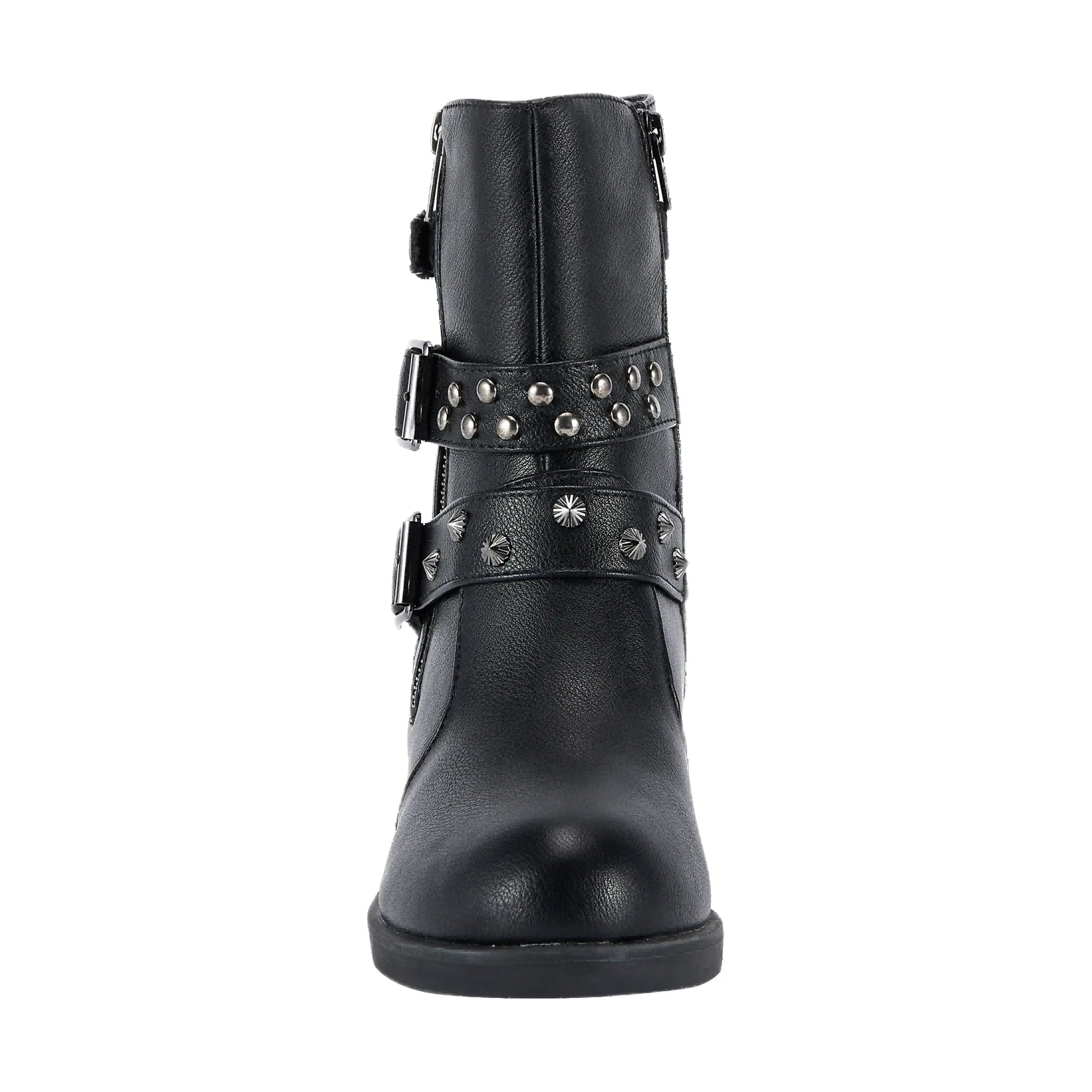 Ladies Zippered Black Multi-Studded Buckle Boots By Dream Apparel