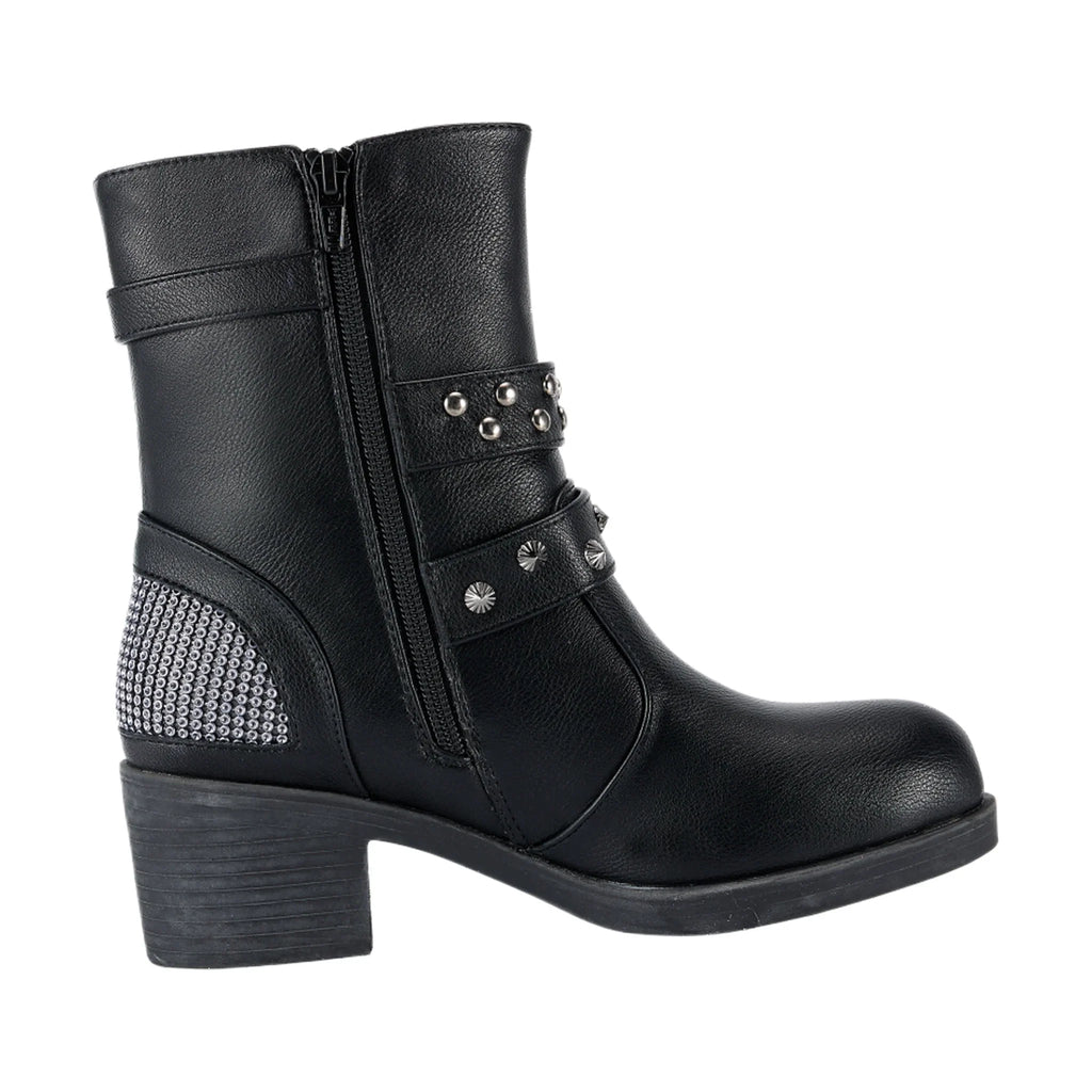 Ladies Zippered Black Multi-Studded Buckle Boots By Dream Apparel