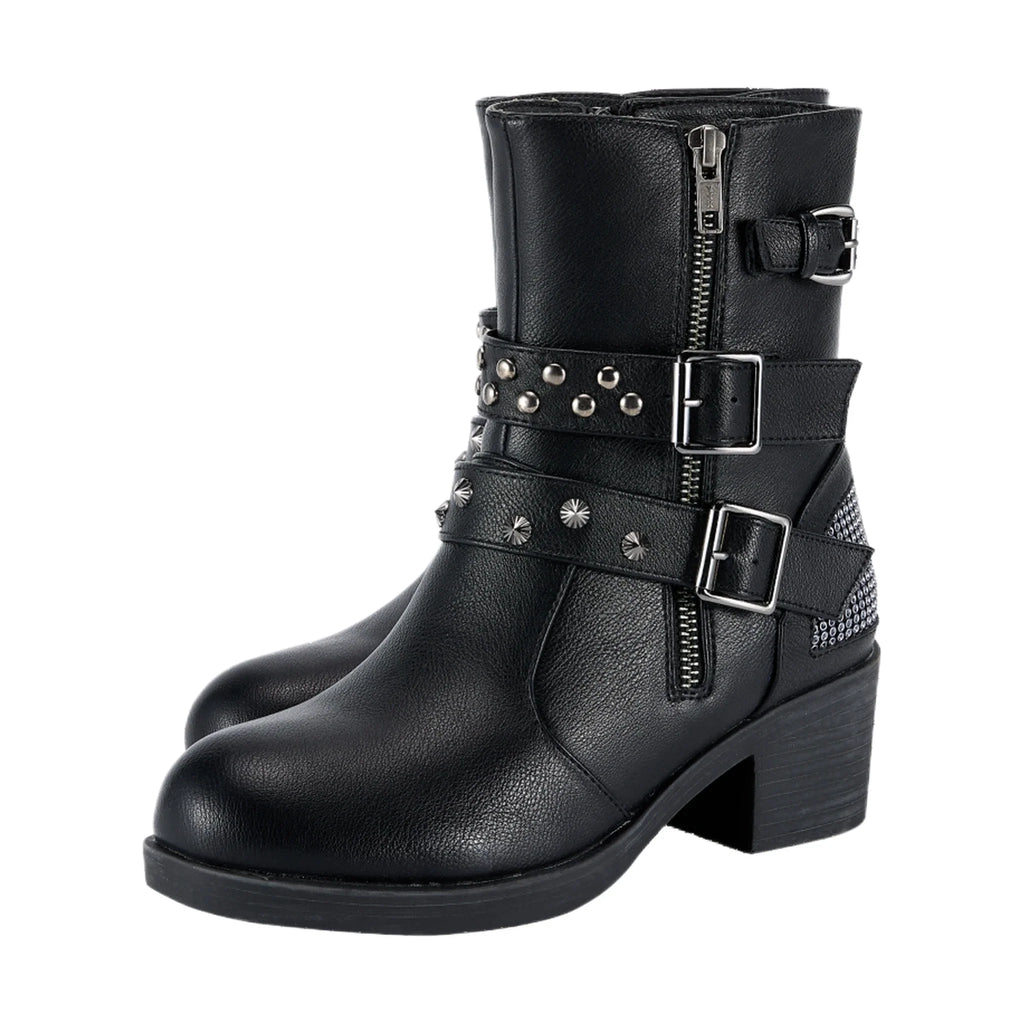 Ladies Zippered Black Multi-Studded Buckle Boots By Dream Apparel