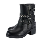 Ladies Zippered Black Multi-Studded Buckle Boots By Dream Apparel