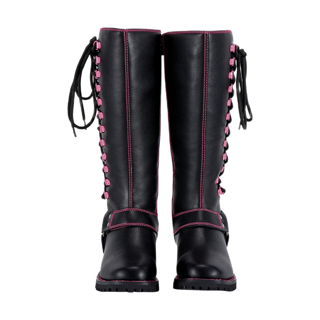 Dream Apparel® Women Biker Long Boots with Pink Laces