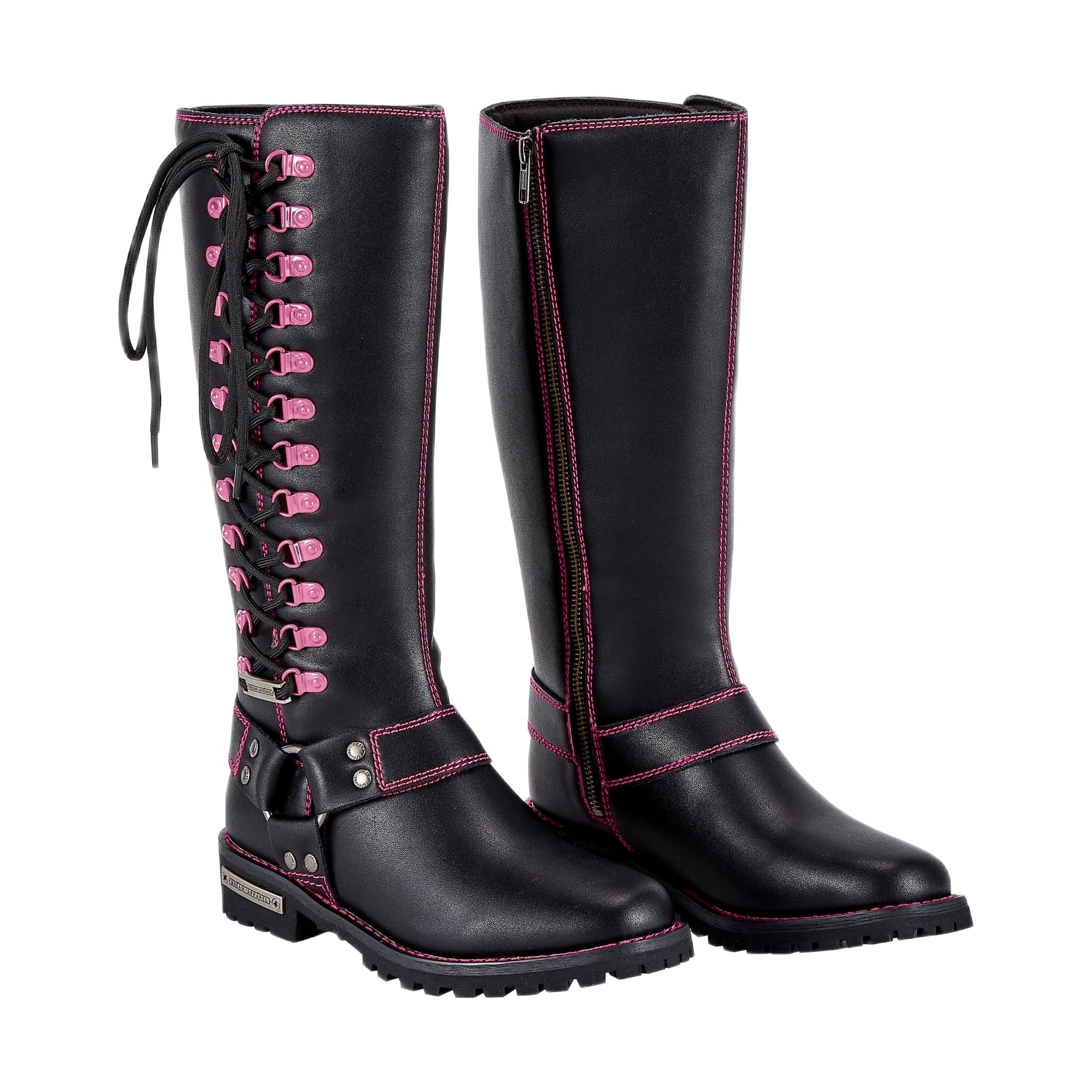 Dream Apparel® Women Biker Long Boots with Pink Laces