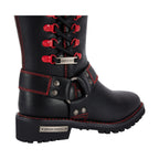 Dream Apparel Women Biker Black Long Boots with Red Laces