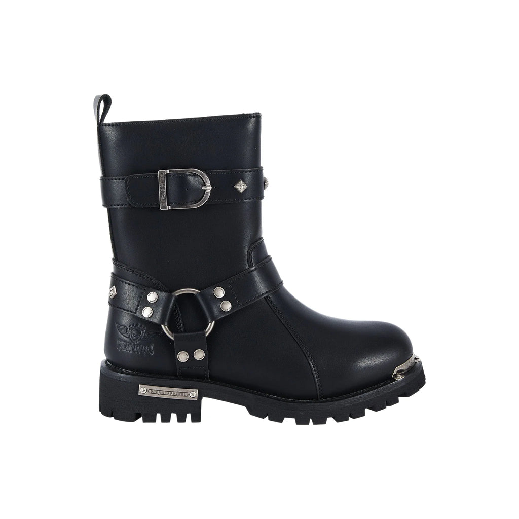 Women Leather Biker Boots,  Straps & Ring on Ankle