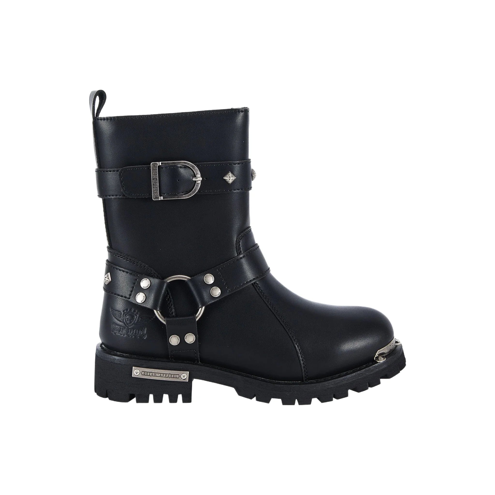 Women Leather Biker Boots,  Straps & Ring on Ankle